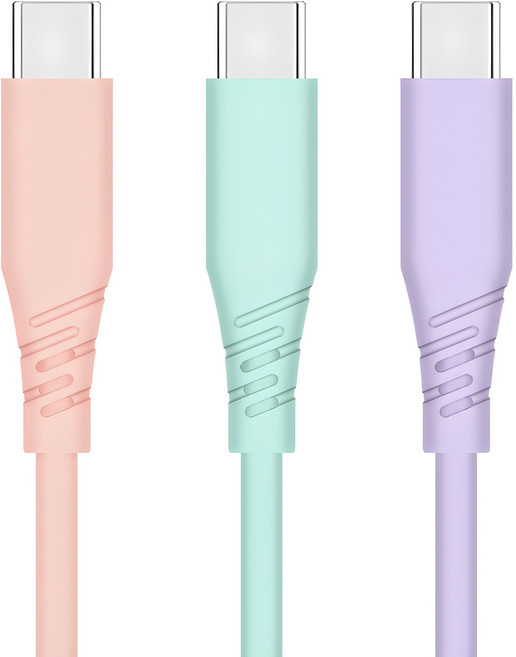 홈플래닛 PD 60W C to C 초고속충전 케이블, 2m, 민트, 핑크, 퍼플, 3개