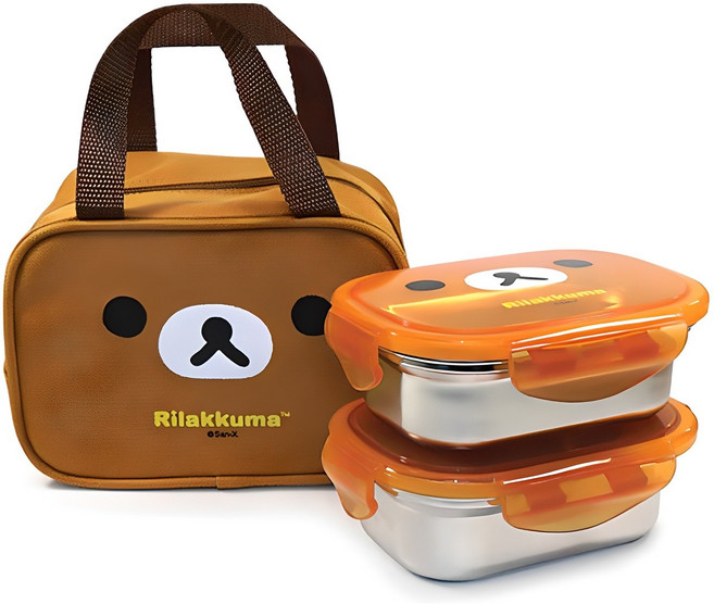 리락쿠마 가방 스텐 2단 도시락, 혼합색상, 1세트