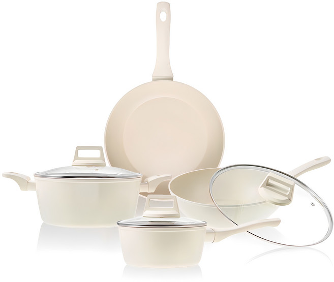 빌리빈 냄비 + 프라이팬 5종 세트 (인덕션 사용 가능), 크림화이트, 1세트