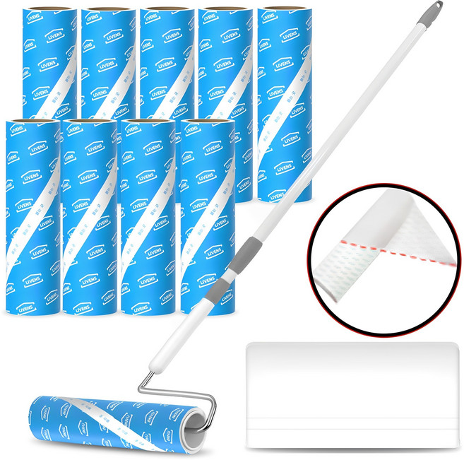 리벤스 사선컷팅 스탠드형 테이프크리너 본품 + 리필 10p + 거치대 + 밀대봉 세트, 1세트