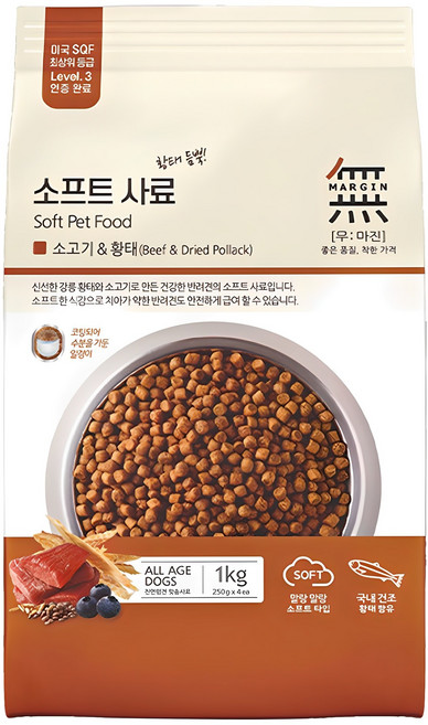 무마진 생후 3개월 이상 강아지 소프트사료, 황태+소, 1kg, 1개