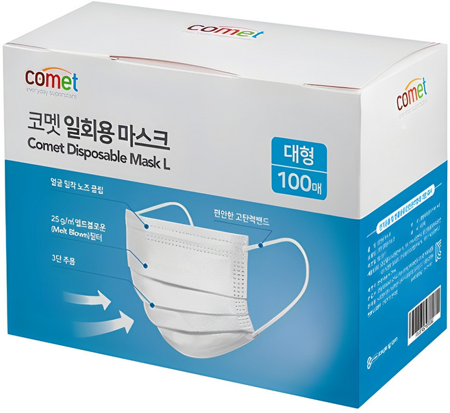 코멧 쉽게 뽑아쓰는 일회용 마스크 대형, 100개입, 1개, 화이트