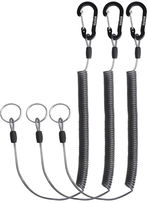 붐스피싱 T01 카라비너 스프링줄 2m, 블랙, 3개