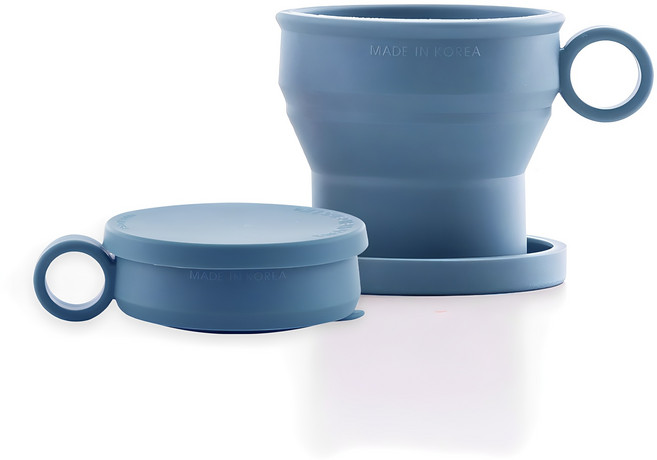 온리빙 접이식 손잡이 실리콘 컵, 네이비, 2개