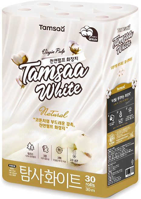 탐사 화이트 천연펄프 3겹 롤화장지 30m, 30개입, 1개