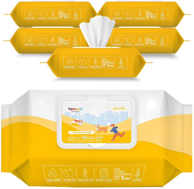 탐사 동물용의약외품 얼굴 전용 펫티슈, 80개입, 6개