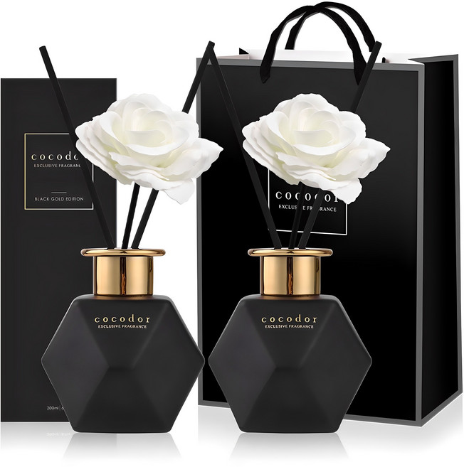코코도르 블랙골드 에디션 디퓨저 2p + 비누꽃 스틱 2p 세트, 블랙체리, 400ml, 1세트