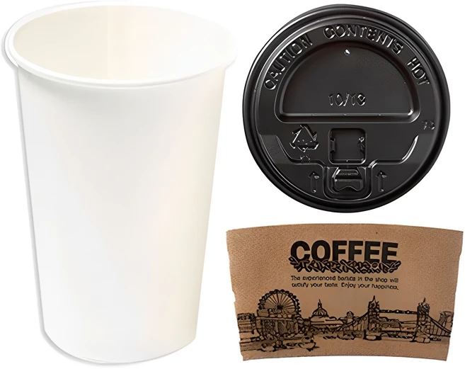 더빈썸 무지 종이컵 380ml + 블랙뚜껑 + 홀더, 100개입, 1세트