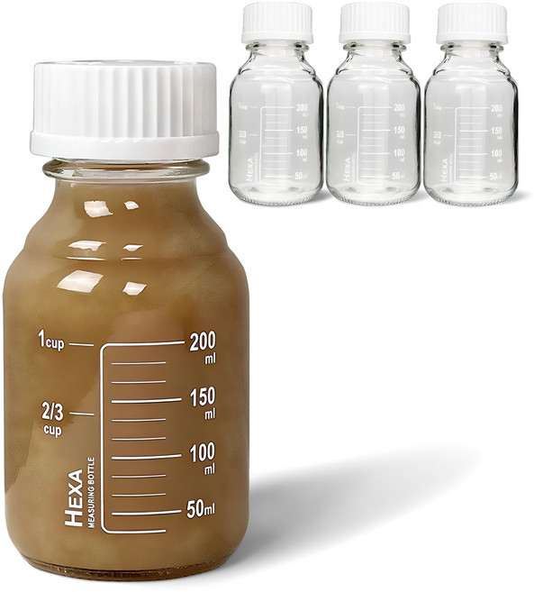 미르코리아 헥사 눈금 유리병 MW250, 250ml, 4개