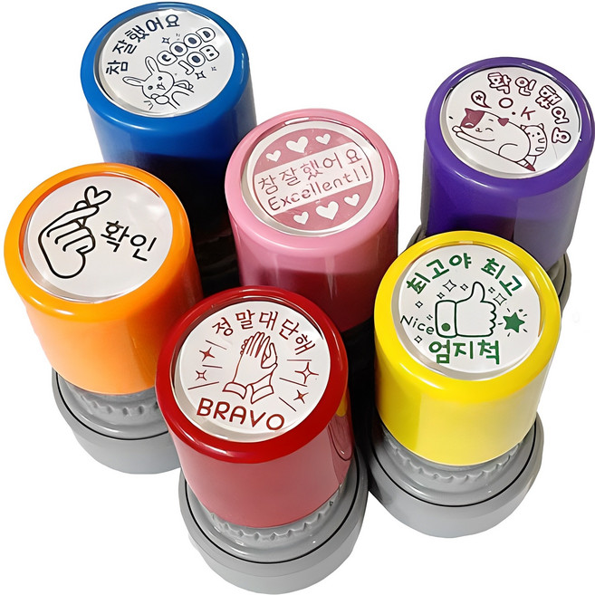애플 칭찬 스탬프 6종 세트, 레드,핑크,블루,블랙,그린,퍼플, 1세트