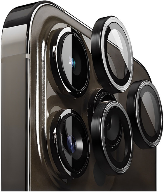 빅쏘 빛번짐 방지 부착가이드 아이폰 후면 카메라 렌즈 링 강화유리 휴대폰 보호필름 블랙, 1세트