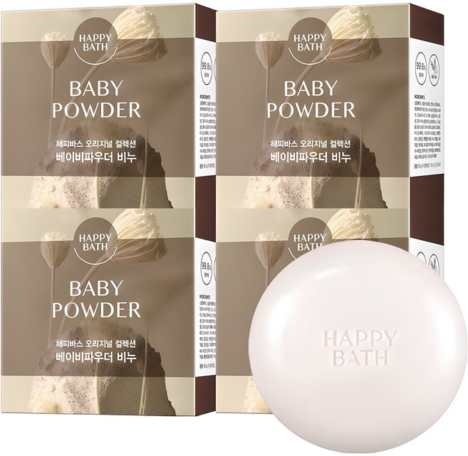 해피바스 오리지널 컬렉션 비누 베이비파우더향, 90g, 4개