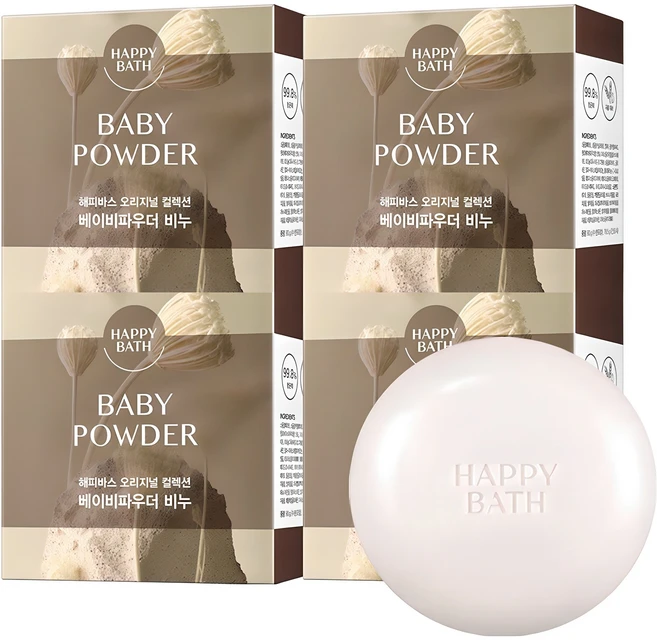 해피바스 오리지널 컬렉션 비누 베이비파우더향, 90g, 4개입 - 쿠팡