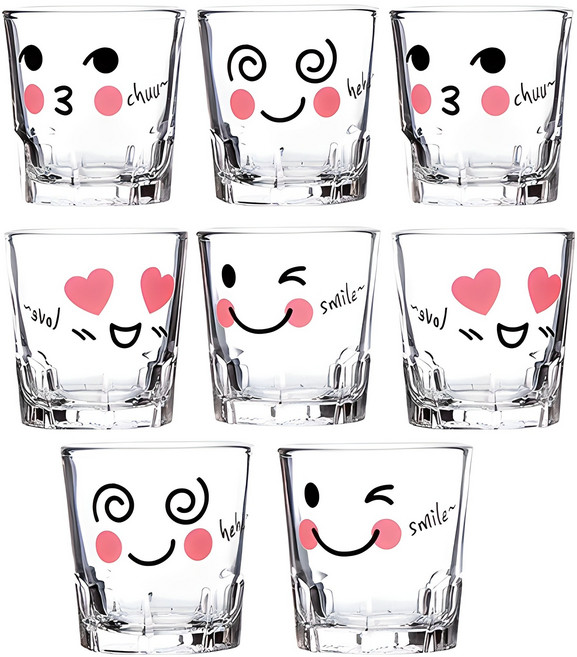 아트웨어 캐릭터 일러스트 소주잔 4종 세트, 혼합색상, 2개