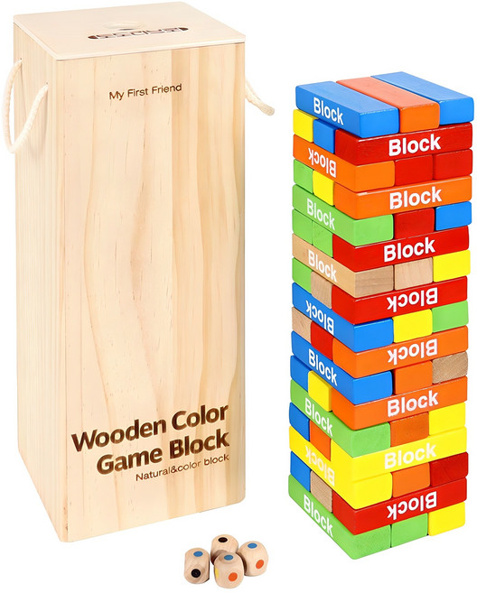 토도리브로 원목 칼라 블록 젠가 게임, 혼합색상, 1개