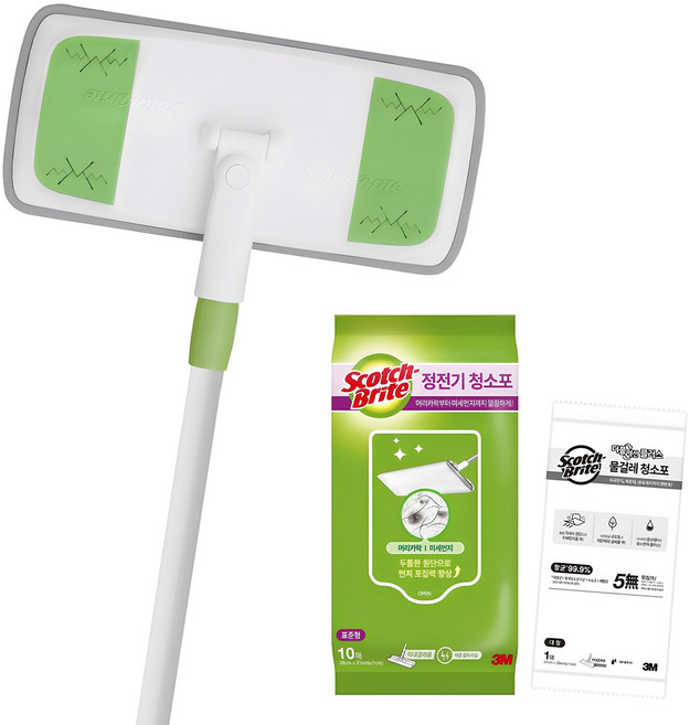 스카치브라이트 이지클린 막대걸레 + 정전기청소포 10매 + 물걸레청소포 1매, 1세트