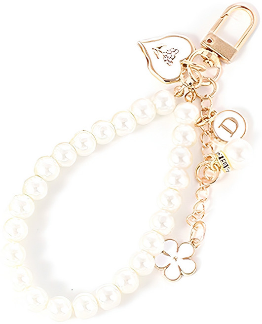워너프 진주 플라워 베어 스트랩 키링 액세서리, 플라워 화이트, 1개