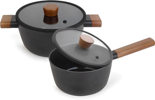 델라고 인덕션 IH 냄비 2종 세트, 블랙빈, 편수 18cm + 양수 20cm, 1세트