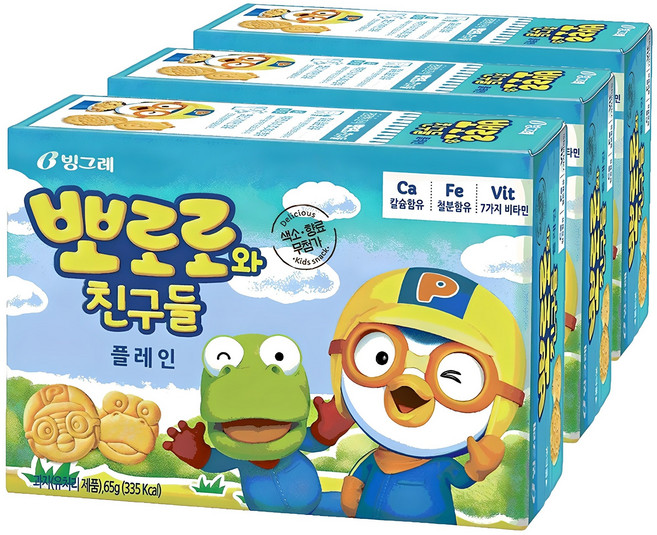 빙그레 뽀로로와 친구들 플레인 크래커, 65g, 3개