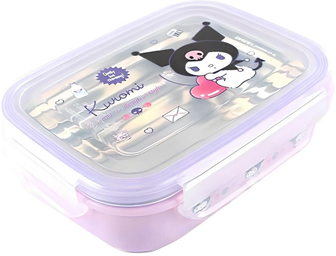 산리오 밀폐 사각 스텐 1단 도시락, 쿠로미, 1개