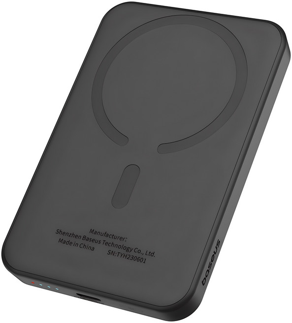 베이스어스 마그네틱 미니 무선 초고속 보조배터리 충전 파워뱅크 5000mAh 20W + C타입-C타입 충전케이블 30cm 세트, PPCXM05, 클러스터 블랙