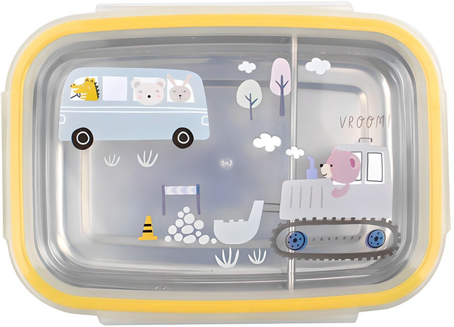 키친유 아동용 붕붕 이중 스텐 칸칸 런치박스, 혼합색상, 1개