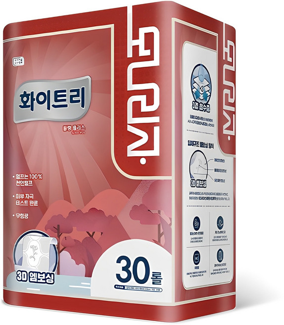 모나리자 화이트리 블랑 플러스 천연펄프 3겹 고급롤화장지, 30m, 30롤, 1개