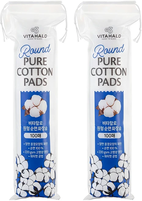 비타할로 무형광 도톰한 원형 순면 화장솜, 100개입, 2개 - 쿠팡