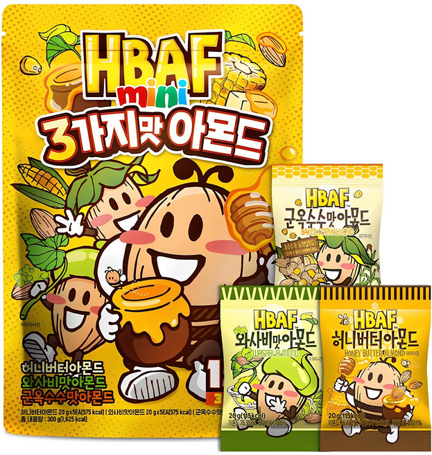 바프 미니 3가지맛 아몬드 15p, 300g, 1개