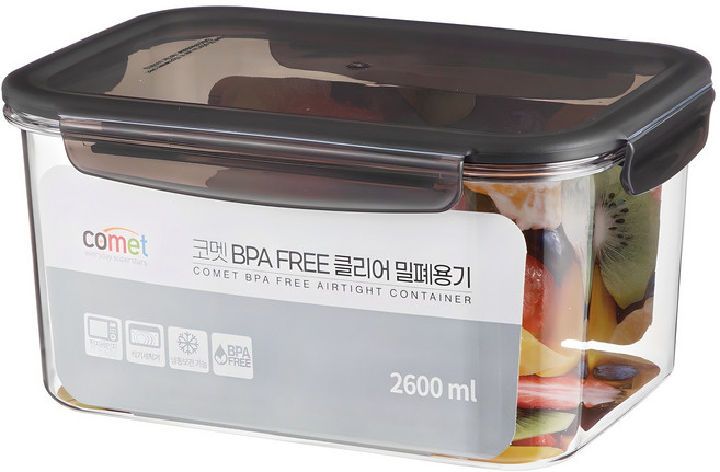 코멧 국내생산 BPA FREE 클리어 밀폐용기, 1개, 2.6L