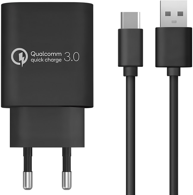 홈플래닛 퀄컴 공식인증 QC3.0 18W 고속충전기 + C타입 충전케이블 1.2m 세트, 블랙, 1세트