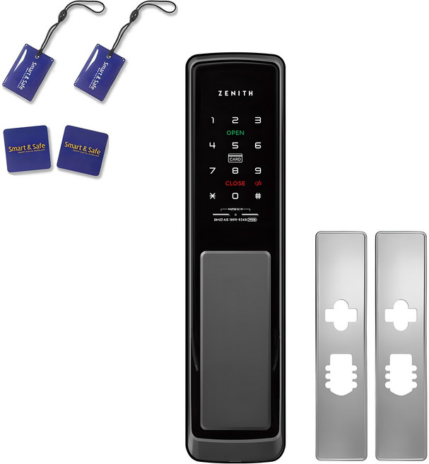 Zenith 免鑽孔推拉式數位含把手門鎖 Z900S + 加固板 2p 套組