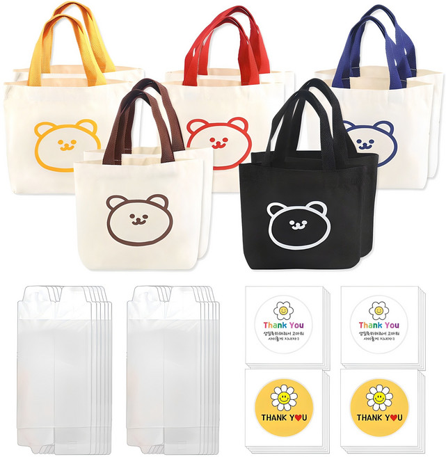 컬러 애니멀 에코백 어린이집 생일선물+상자+스티커2P 세트, 혼합색상, 10세트