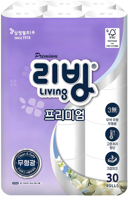 리빙티슈 프리미엄 3겹 롤화장지, 30m, 30개입, 1개