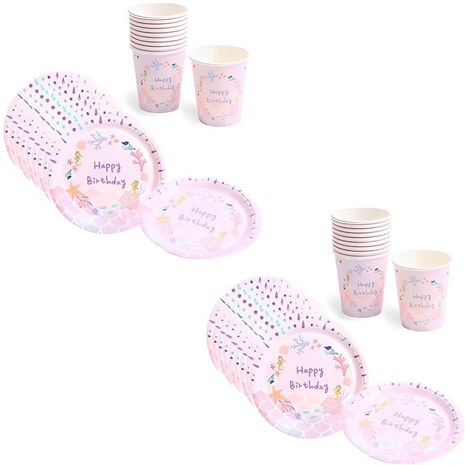 파티해 생일 파티접시 18cm 20p + 파티컵 20p 세트 인어공주, 20개, 1세트