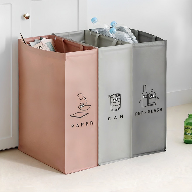 모노블 슬림 대용량 반전매력 재활용 분리수거함 3종 세트, 혼합색상