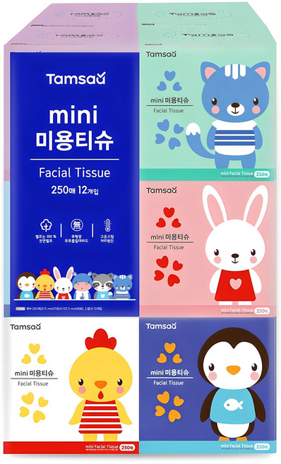 탐사 미니 미용티슈 250매, 250매입, 12개