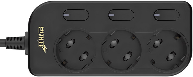 번개표 절전형 뉴 개별스위치 멀티탭 전선형 3구 M3B-S1.5, 1.5m, 블랙, 1개