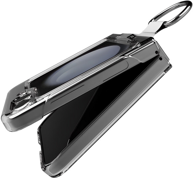 로랜텍 Z플립 변색방지 크리스탈 힌 클리어 하지드 휴대폰 케이스 + 키링 세트