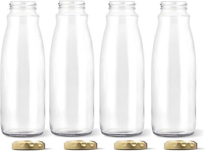 미르코리아 주스병 입구넓은형 골드캡, 1L, 4개