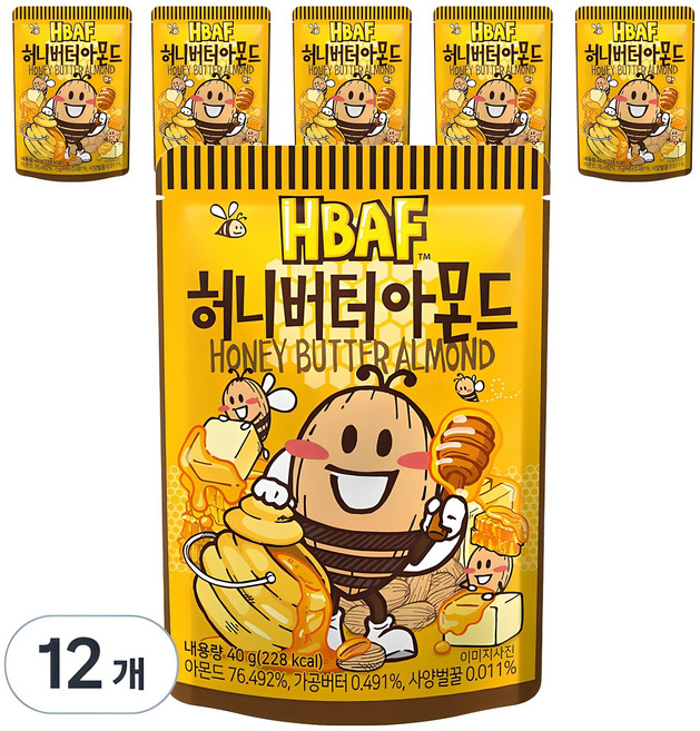 바프 허니버터 아몬드, 40g, 12개
