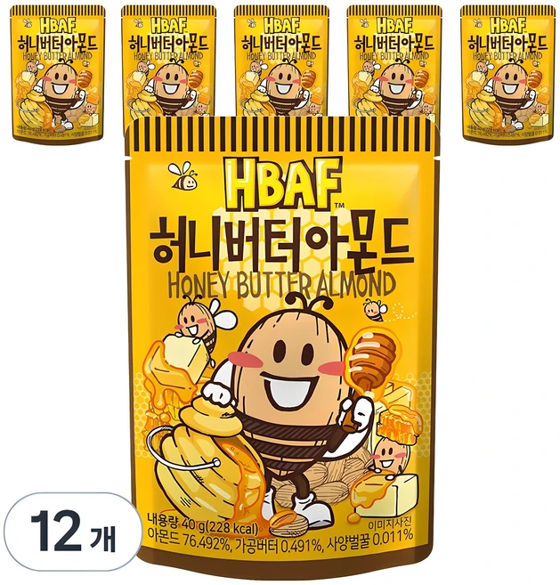 바프 허니버터 아몬드, 40g, 12개 - 쿠팡