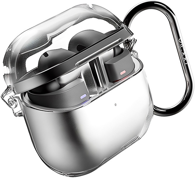 빅쏘 변색없는 하드 1mm 초슬림 일체형 풀커버 카라비너 레빅스킨 갤럭시 버즈 보호 케이스, 갤럭시 버즈3 프로 / 갤럭시 버즈3 FE / 버즈3, 투명, 1개