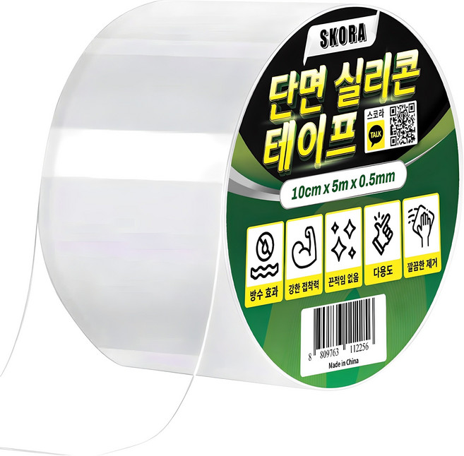 스코라 단면 실리콘 테이프 투명색 10cm x 5m, 1개