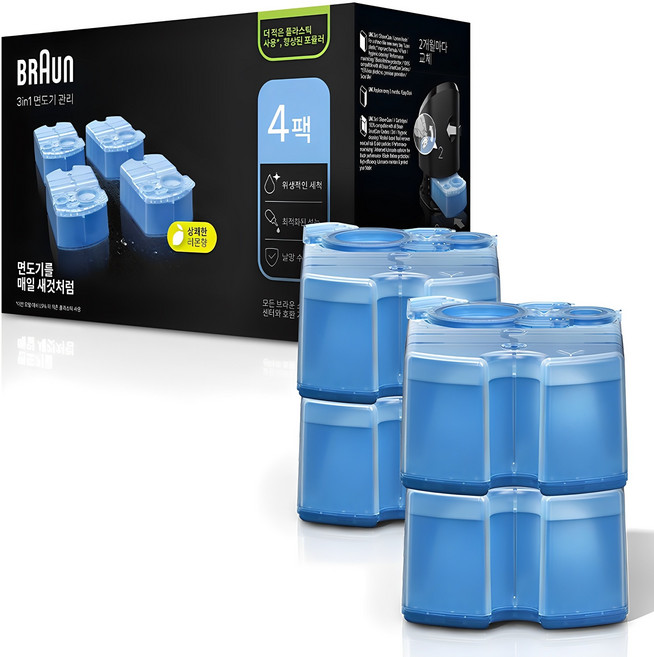 BRAUN 정품 클린 앤 리뉴 NEW 면도기 세정액, CCR, 4개