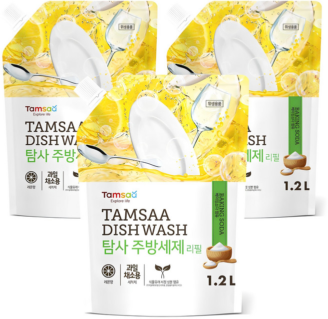 탐사 주방세제 리필, 3개, 1.2L