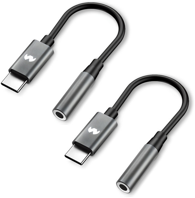 구스페리 C타입 3.5mm 이어폰 변환젠더, 14cm, 다크그레이, 2개