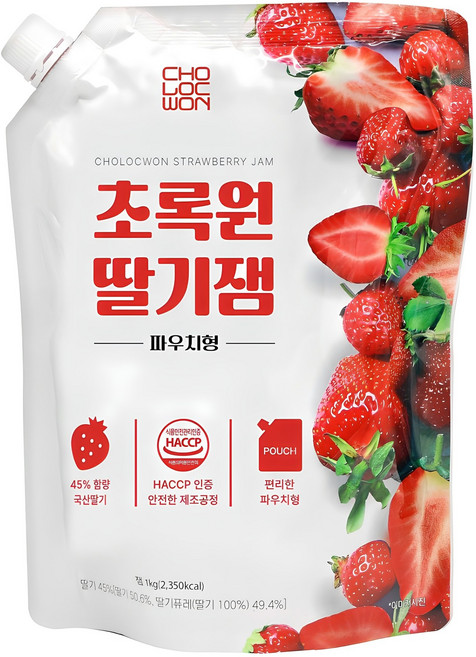 초록원 딸기잼 파우치형, 1kg, 1개
