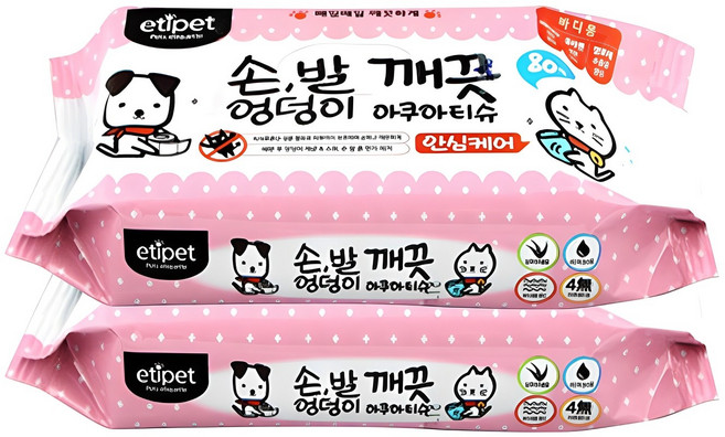 에티펫 반려동물 손발엉덩이 깨끗 아쿠아티슈, 80개입, 2개