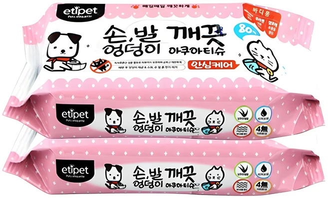 에티펫 반려동물 손발엉덩이 깨끗 아쿠아티슈, 80개입, 2개 - 쿠팡
